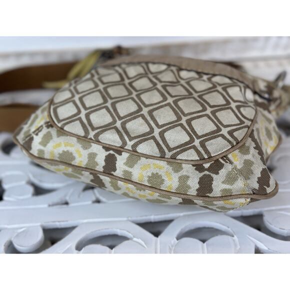 FOSSIL KEYPER Canvas & Leather LINEN / TAN / LEMON Crossbody Messenger Bag - Picture 5 of 14